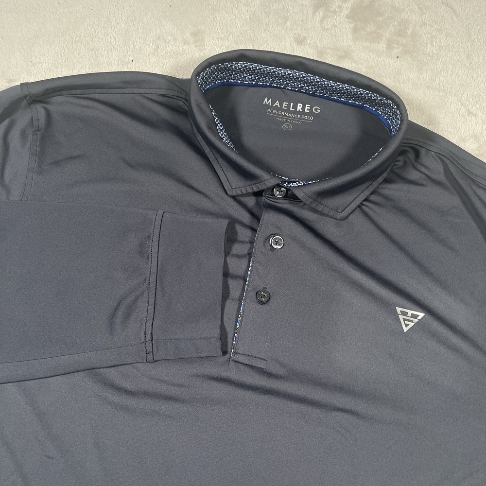 Maelreg Performance Polo Men's 2XL Gray Long Sleeve Shirt Accented Collar‎
